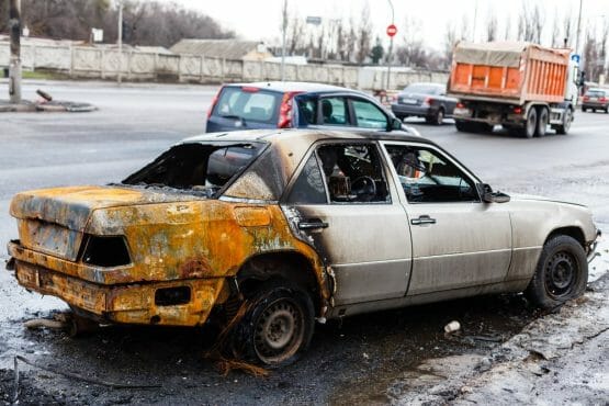 Burned Car On The Street Burned Car On The Street