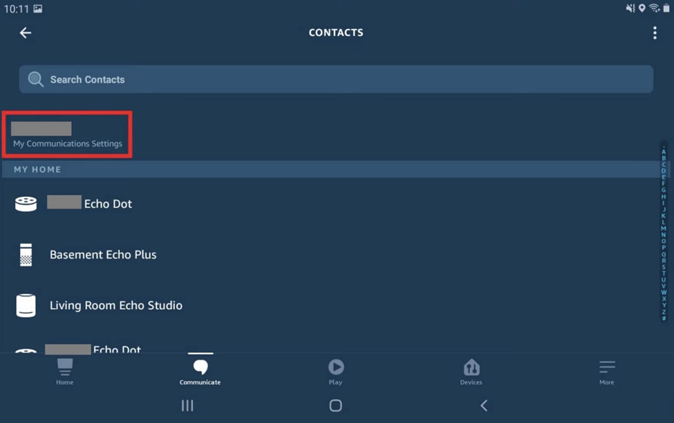 contact setting on Alexa