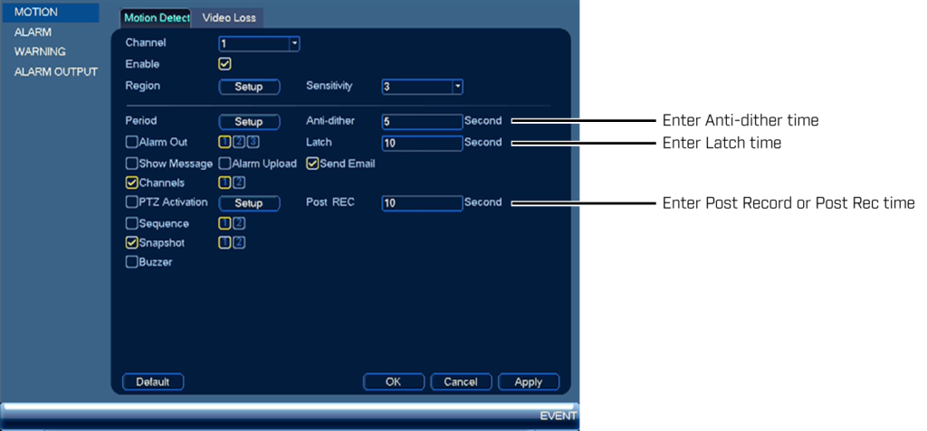 configuring the anti-dethir on camera